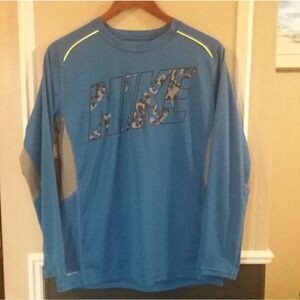 Nike GFX Legacy Blue Graphic Print Dri Fit Crew Neck Long Sleeve Size XL